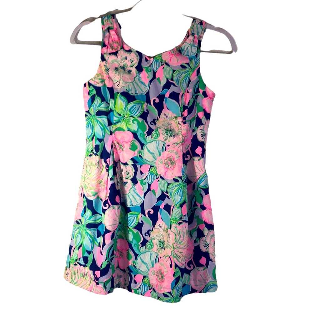 Lilly Pulitzer dress size 12 (girls) navy background bright floral sleeveless.